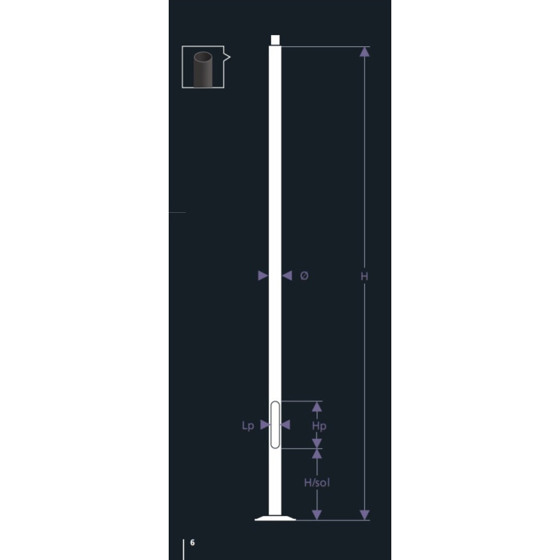 Mât tubulaire 5 m pour Tête de lampadaire solaire
