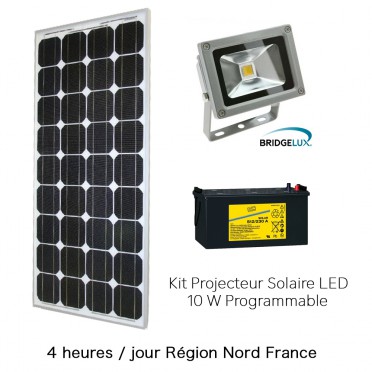 Projecteur solaire puissant 10w kit programmable 4h région nord france