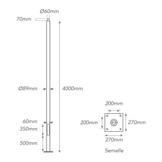 Mât tubulaire de montage 4 m pour lampadaire solaire