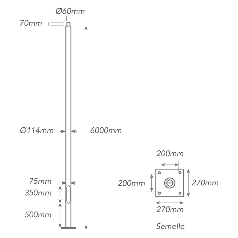 Mât tubulaire de montage 114 - 4 m pour lampadaire solaire